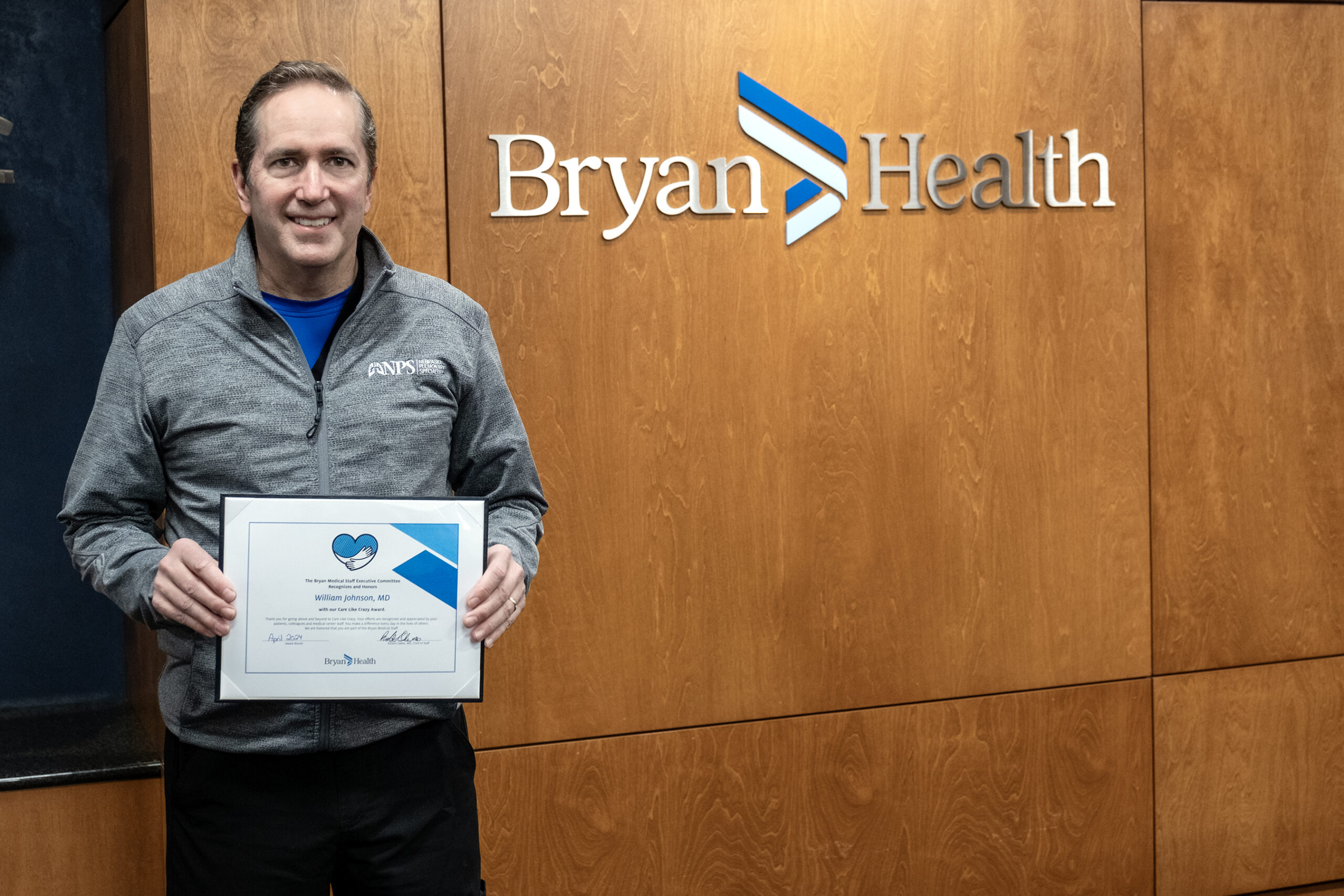 William Johnson MD, Receives Bryan Medical Center Care Like Crazy Award